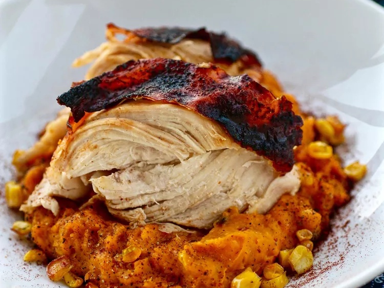 Aztec Chicken with Sweet Potato-Corn Mash
